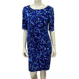 Connected Apparel Womens Blue Abstract Print Dress‎ With Gathered Waist 8P